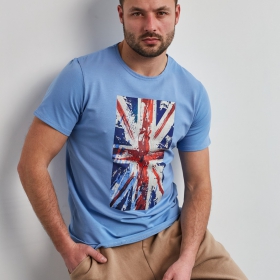 футболка мужская голубая с принтом "British"