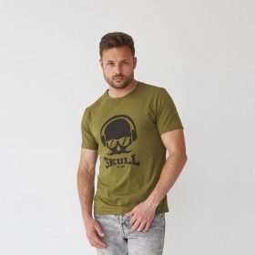 футболка мужская хаки с принтом "Scull/olive"