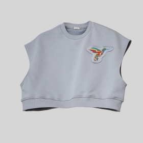 футболка-безрукавка с вышивкой "Light blue hummingbird"