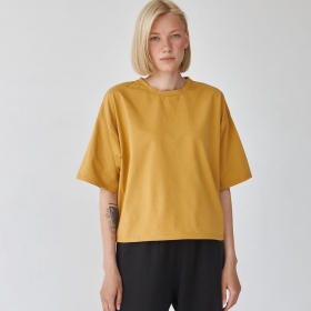 футболка женская однотонная "Mustard/short"