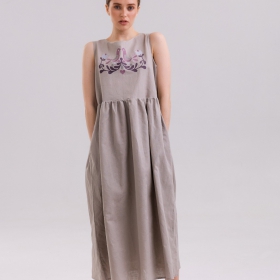 льняное платье-вышиванка "Grey"