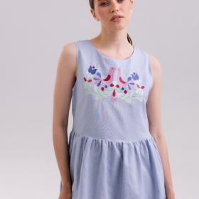 льняное платье-вышиванка "Blue"