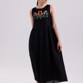 льняное платье-вышиванка "Black"