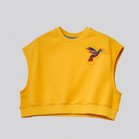 футболка-безрукавка с вышивкой "Yellow hummingbird"