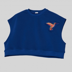 футболка-безрукавка з вишивкою "Blue hummingbird"