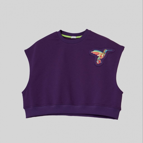 футболка-безрукавка жіноча з вишивкою "Violet hummingbird"