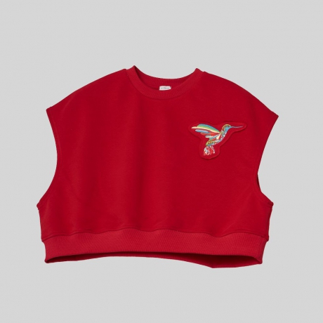 футболка-безрукавка з вишивкою "Red hummingbird"