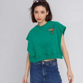 футболка-безрукавка с вышивкой "Green hummingbird"