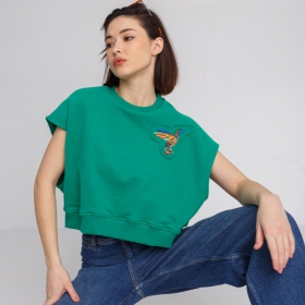 футболка-безрукавка с вышивкой "Green hummingbird"